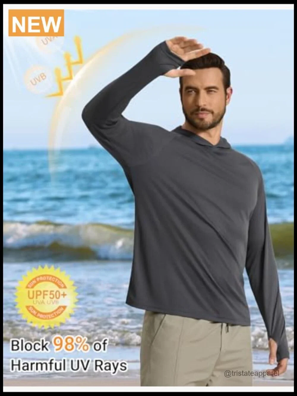 Men's UPF 50+ Sun Shirt Long Sleeve Hoodie Rash Guard Fishing Hiking Running
